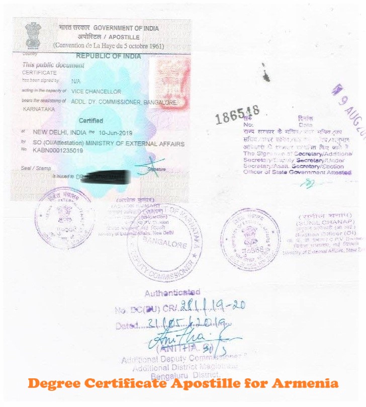Degree Certificate Apostille for Armenia India