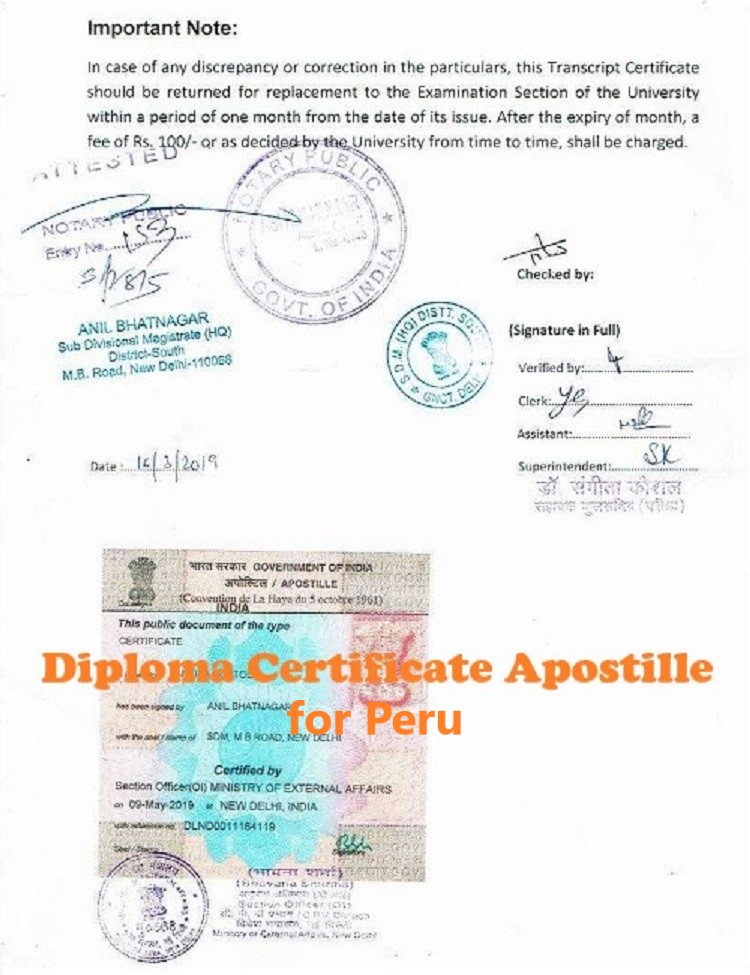 Diploma Certificate Apostille for Peru India