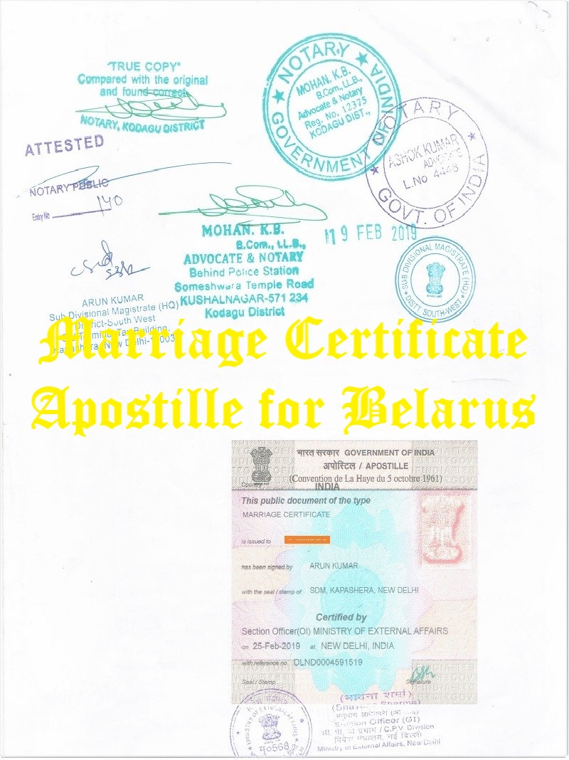 Marriage Certificate Apostille for Belarus in India
