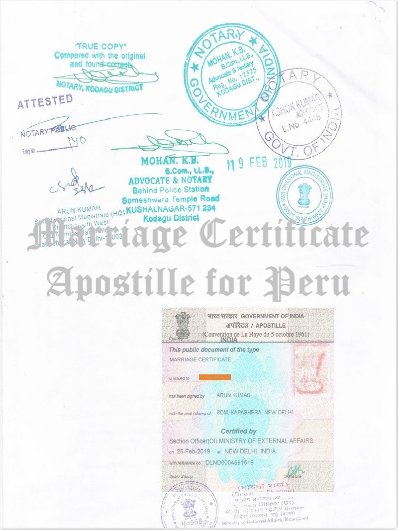 Marriage Certificate Apostille for Peru in India