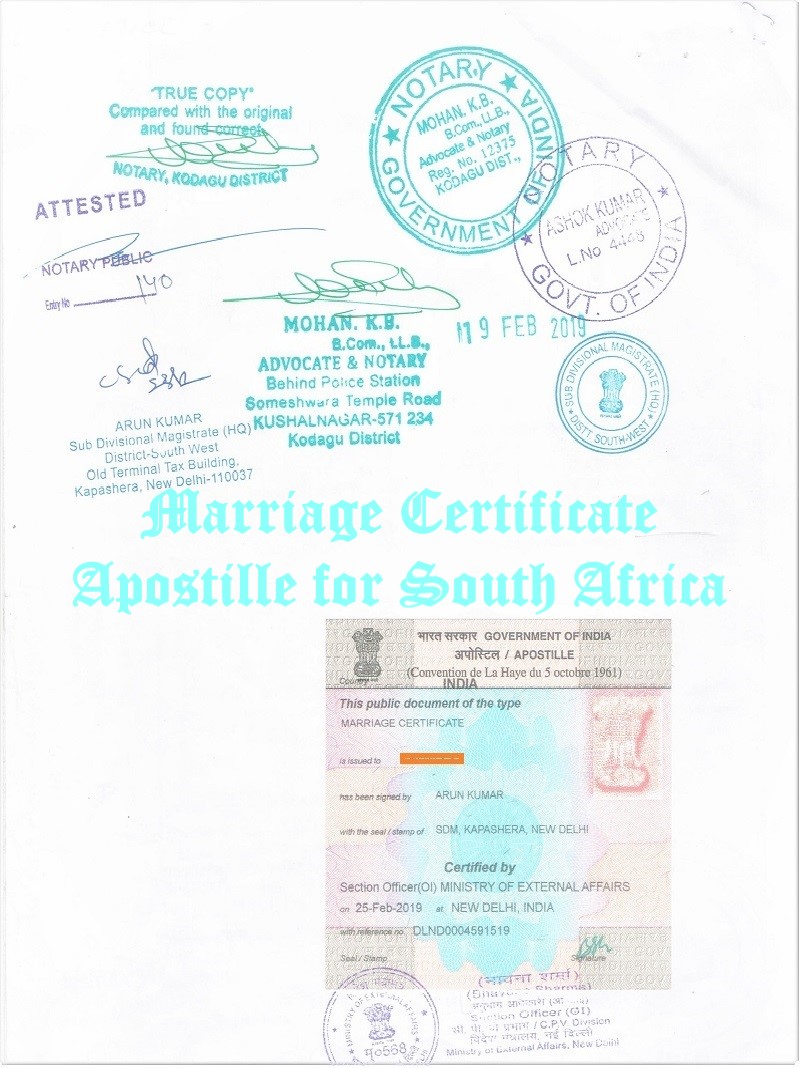Marriage Certificate Apostille for South Africa in India