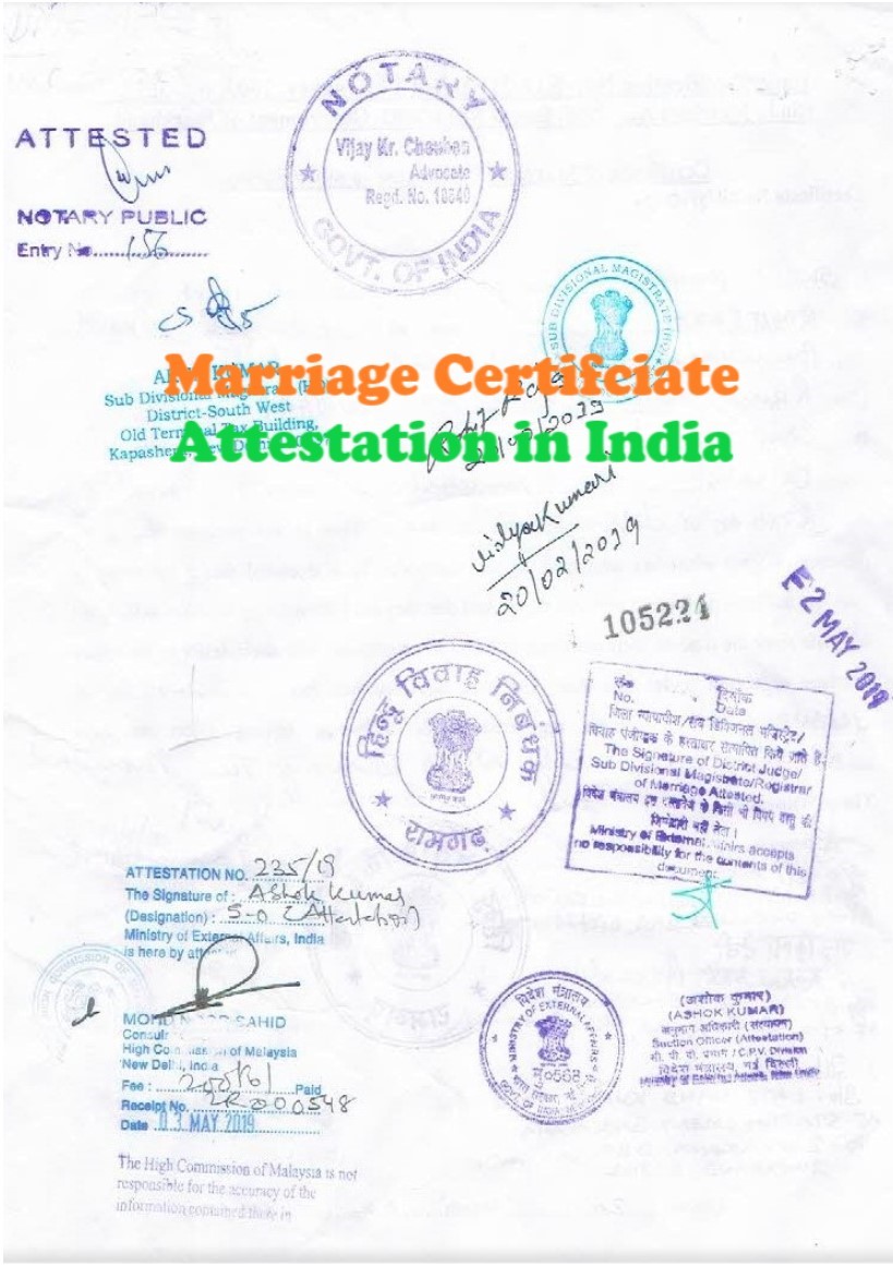 Marriage Certificate Attestation for Burma in Delhi, India