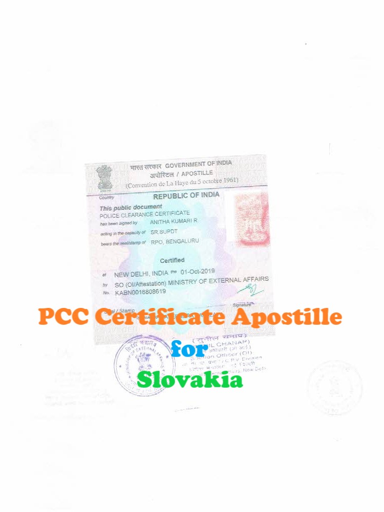 PCC Certificate Apostille for Slovakia in India