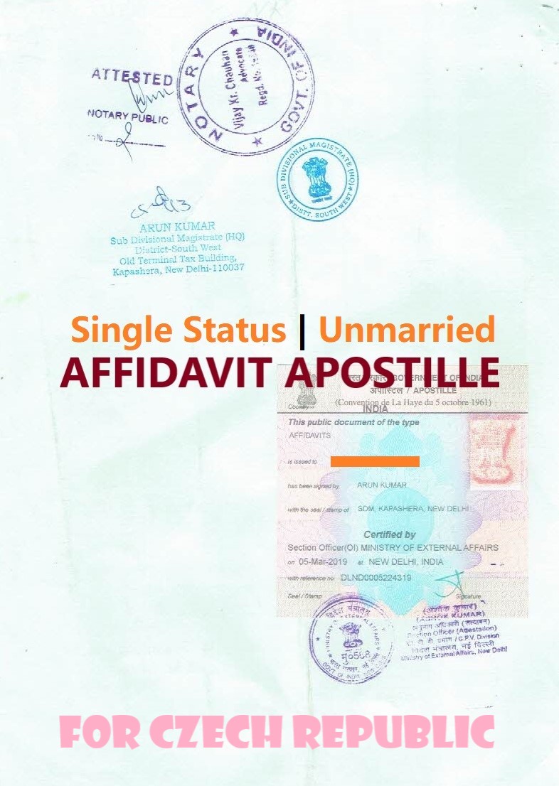 Unmarried Affidavit Certificate Apostille for Czech Republic in India