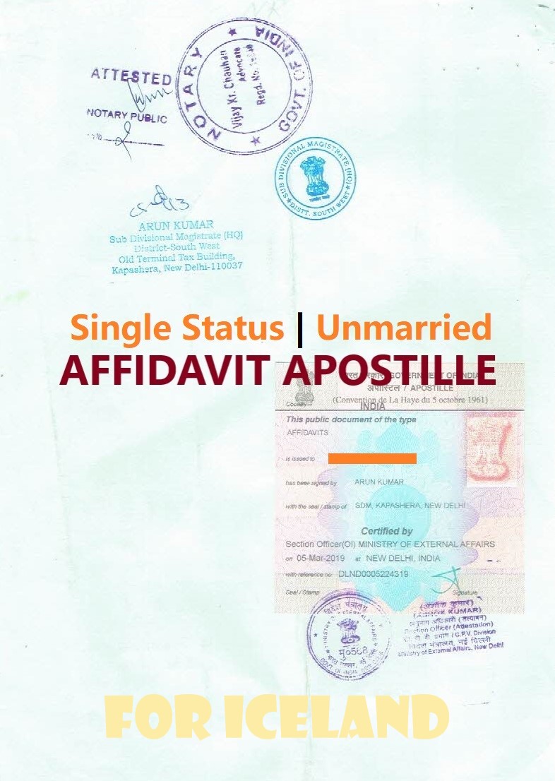 Unmarried Affidavit Certificate Apostille for Iceland in India