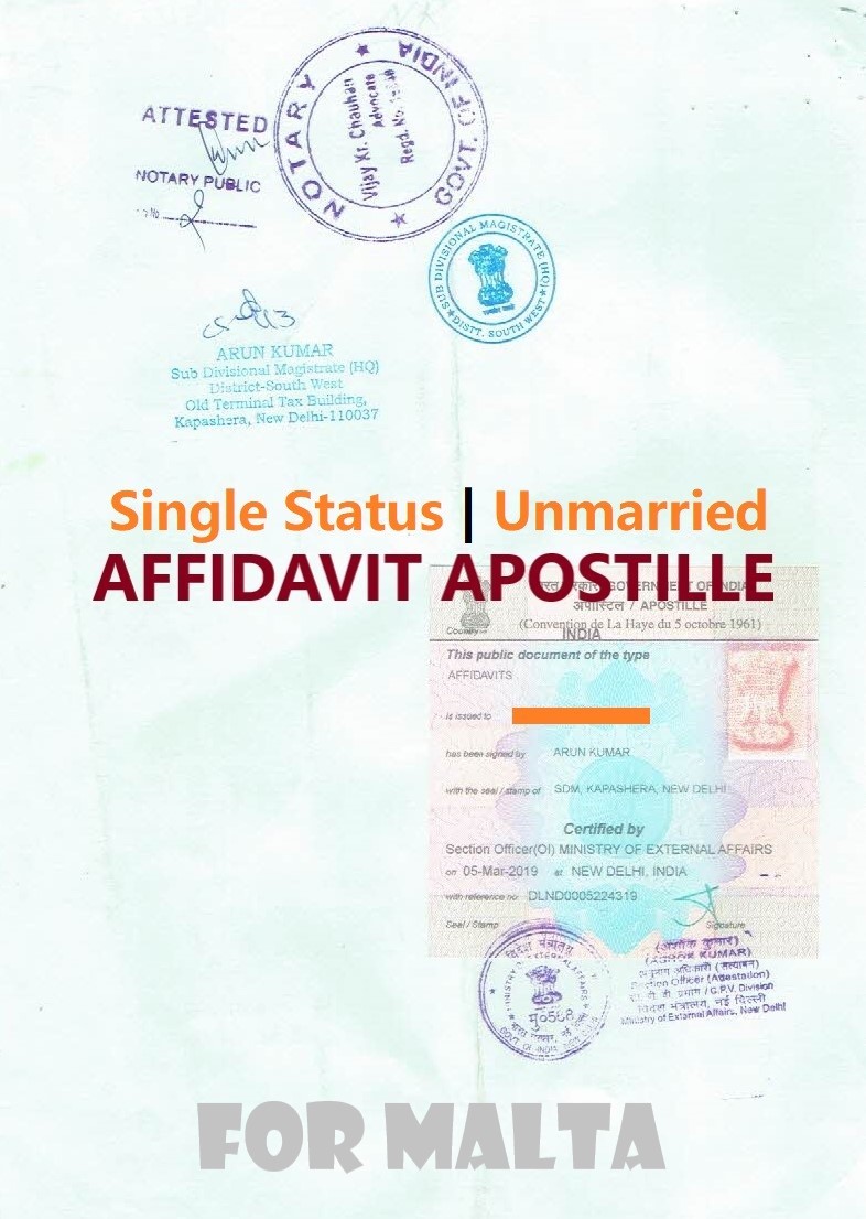 Unmarried Affidavit Certificate Apostille for Malta in India