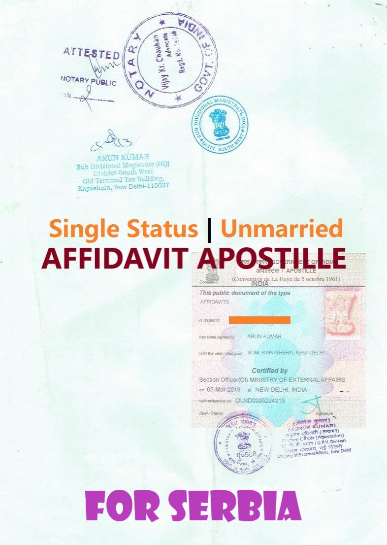 Unmarried Affidavit Certificate Apostille for Serbia in India