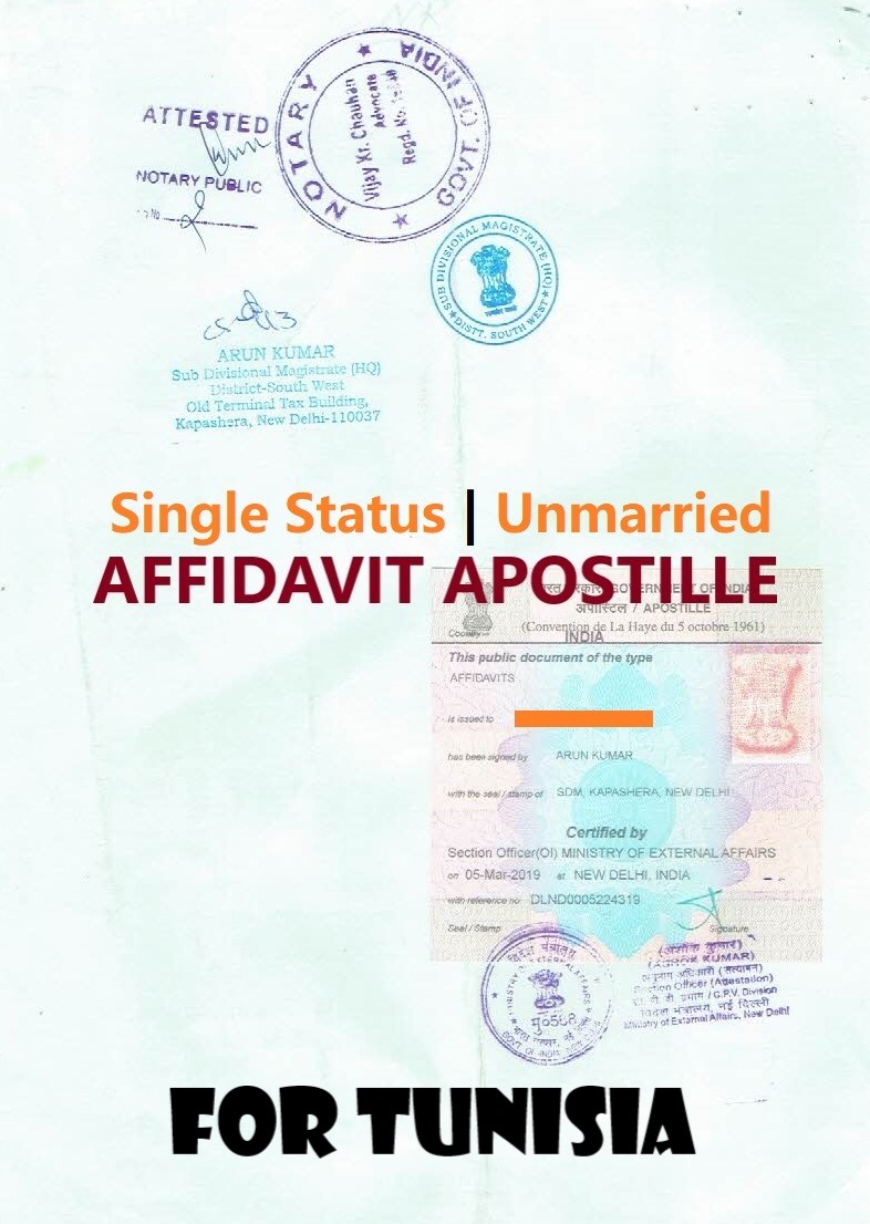 Unmarried Affidavit Certificate Apostille for Tunisia in India