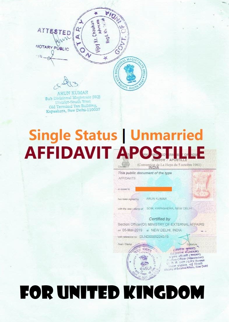 Unmarried Affidavit Certificate Apostille for United Kingdom in India