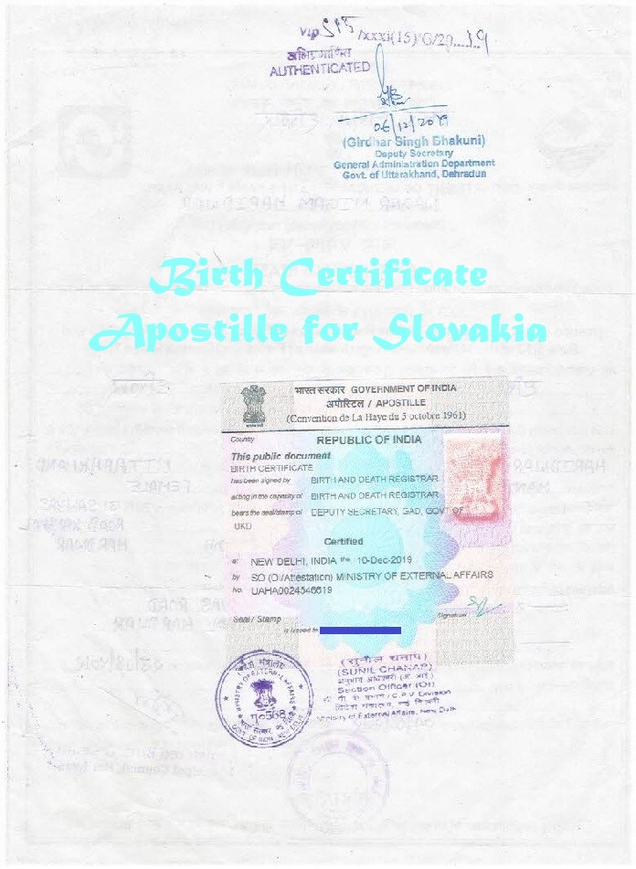 Birth Certificate Apostille for Slovakia Attestation for Slovakia in