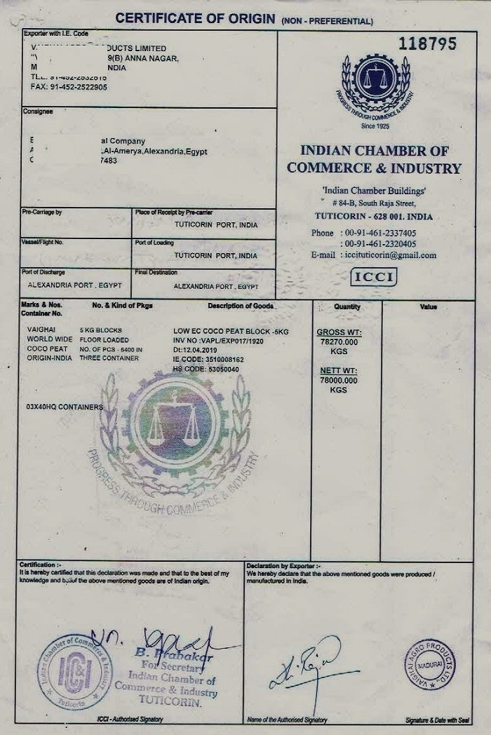 Certificate of Origin Attestation from Comoros Embassy