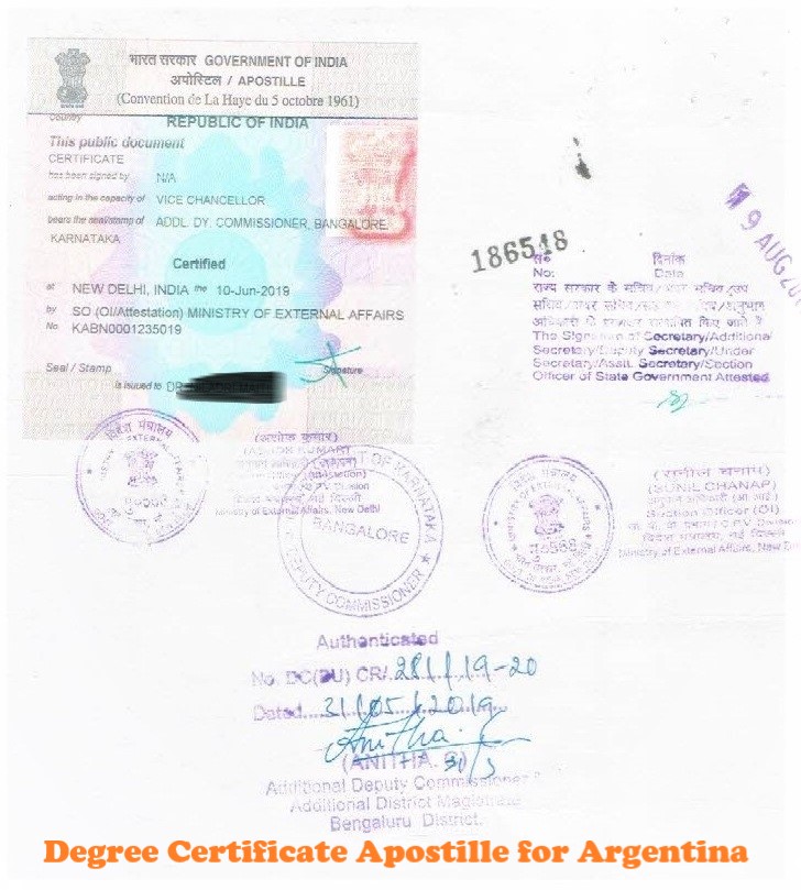 Degree Certificate Apostille for Argentina India