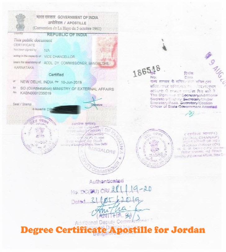 Degree Certificate Apostille for Jordan India