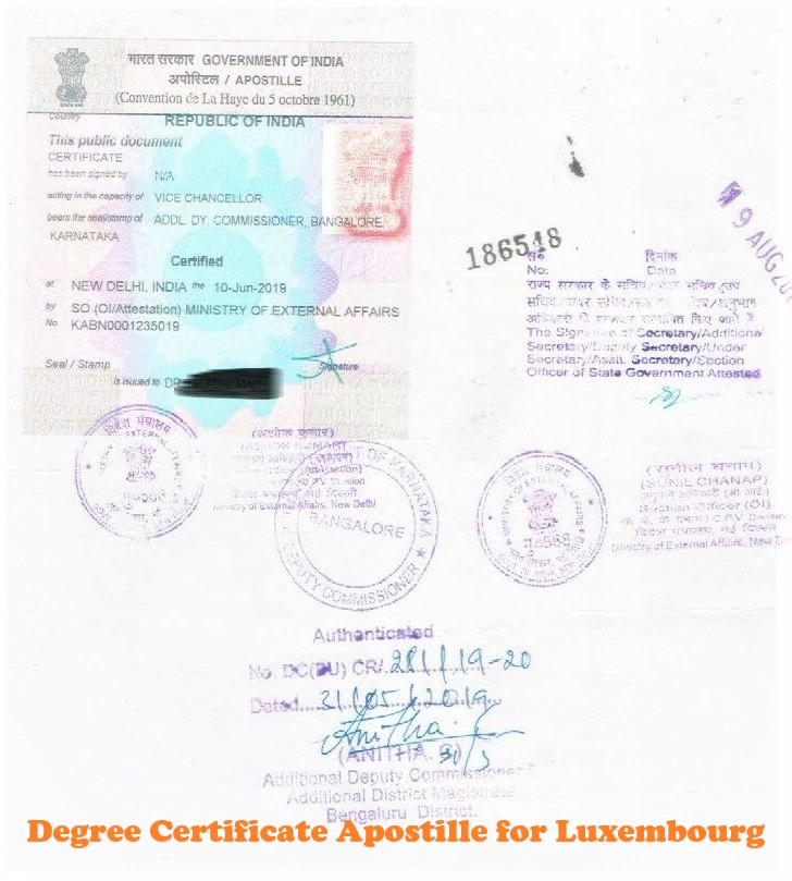Degree Certificate Apostille for Luxembourg India