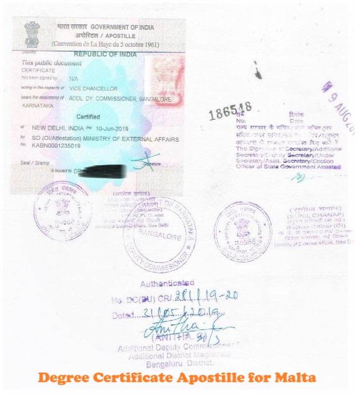 Degree Certificate Apostille for Malta India