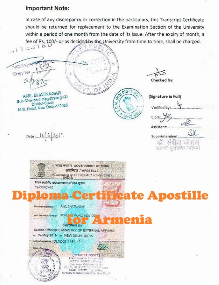 Diploma Certificate Apostille for Armenia India