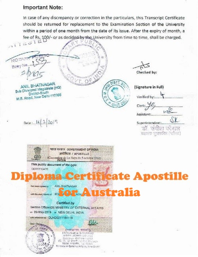 Diploma Certificate Apostille for Australia India