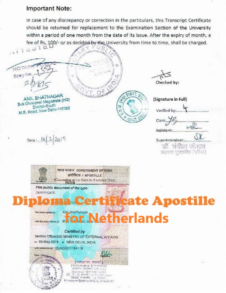 Diploma Certificate Apostille for Netherlands India