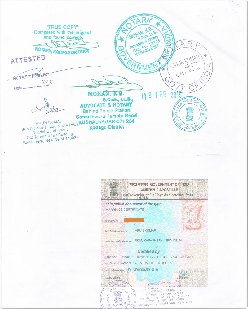 Marriage Certificate Apostille from MEA in Delhi