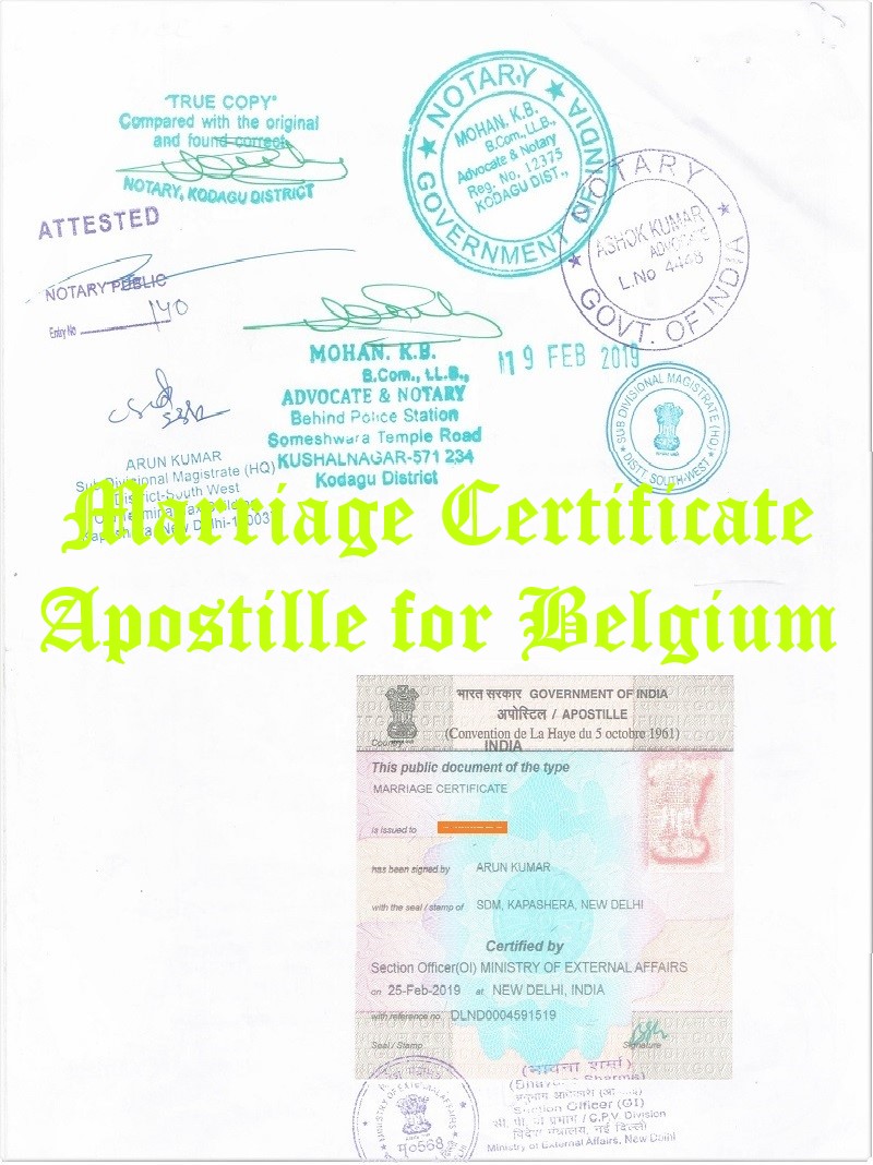 Marriage Certificate Apostille for Belgium in India