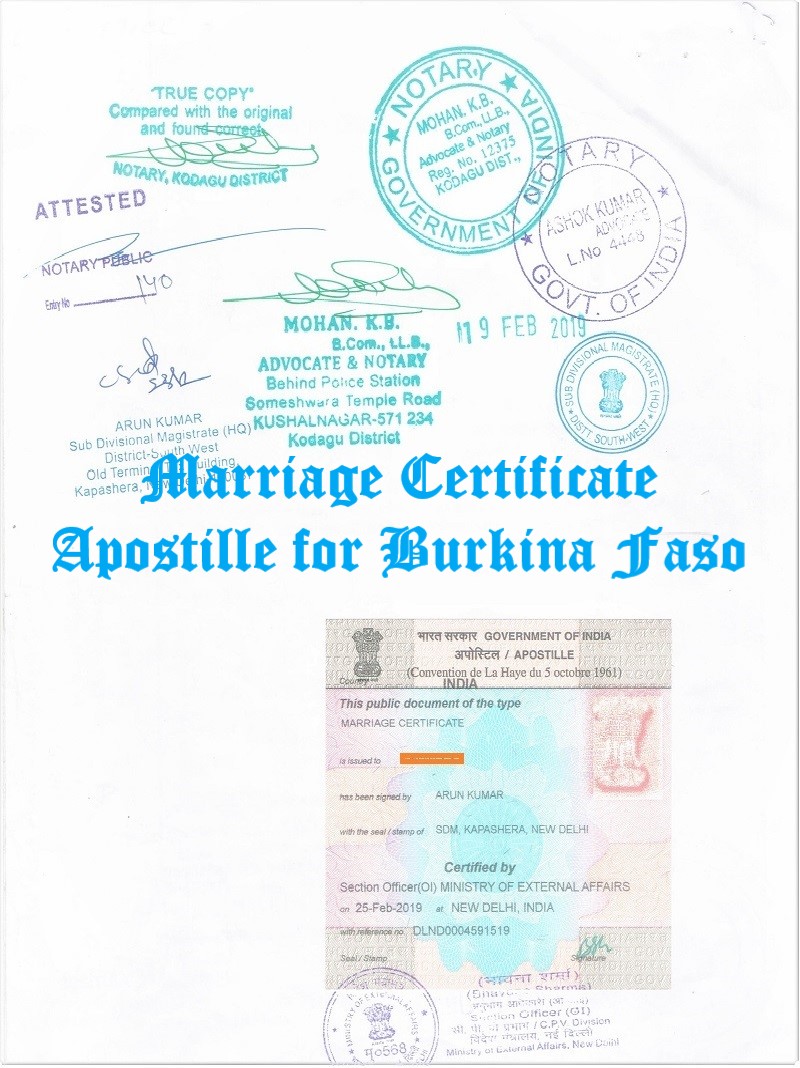 Marriage Certificate Apostille for Burkina Faso in India
