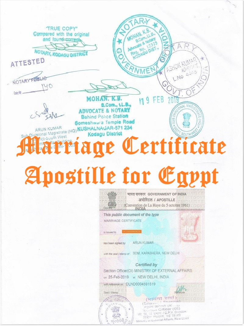 Marriage Certificate Apostille for Egypt in India