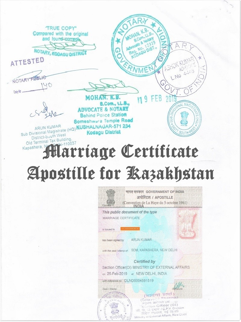 Marriage Certificate Apostille for Kazakhstan in India