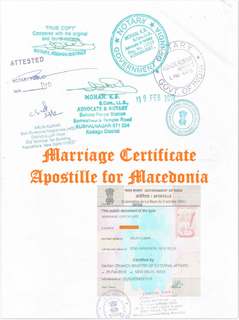 Marriage Certificate Apostille for Macedonia in India