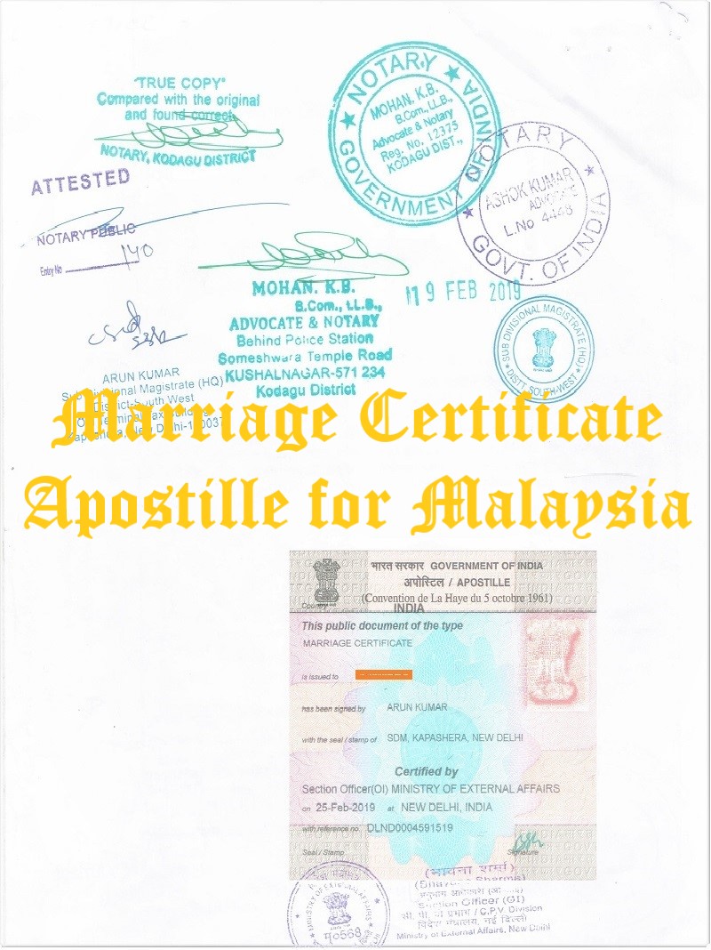 Marriage Certificate Apostille for Malaysia in India