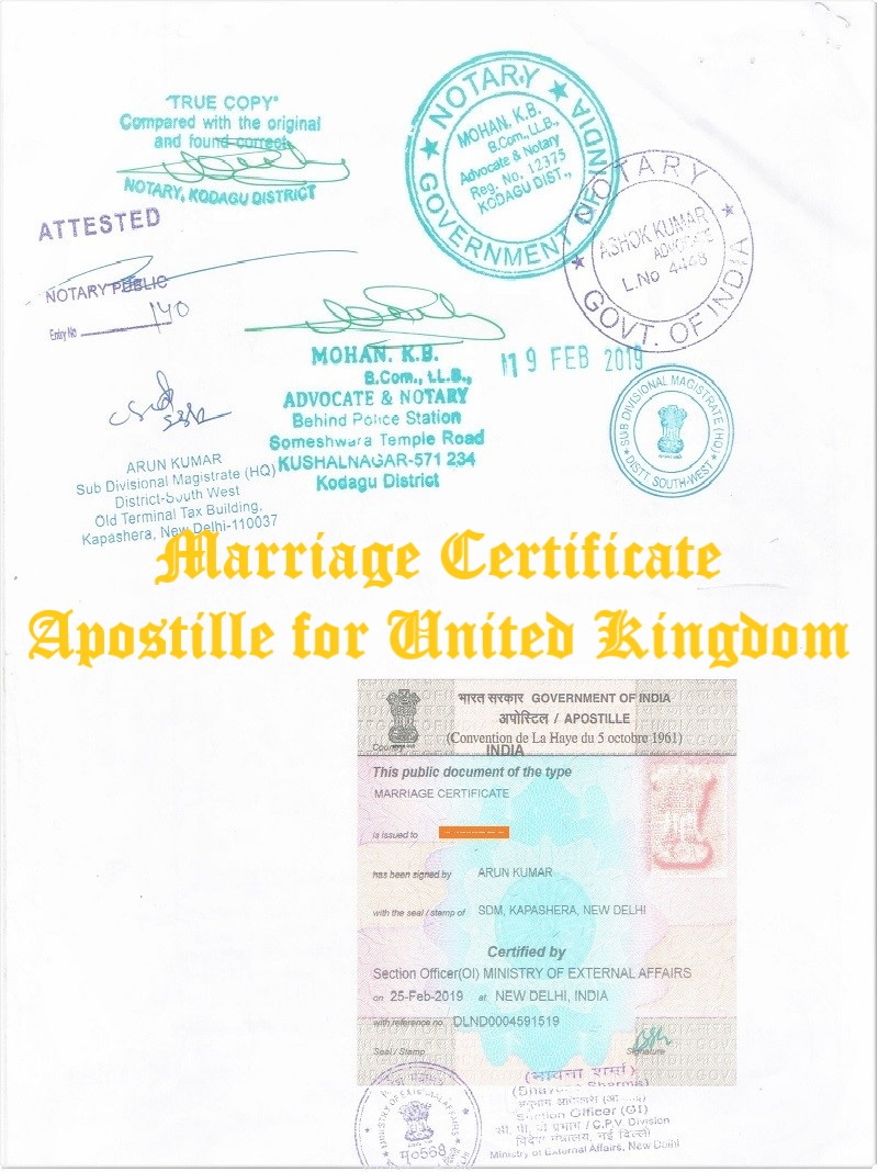 Marriage Certificate Apostille for United Kingdom in India