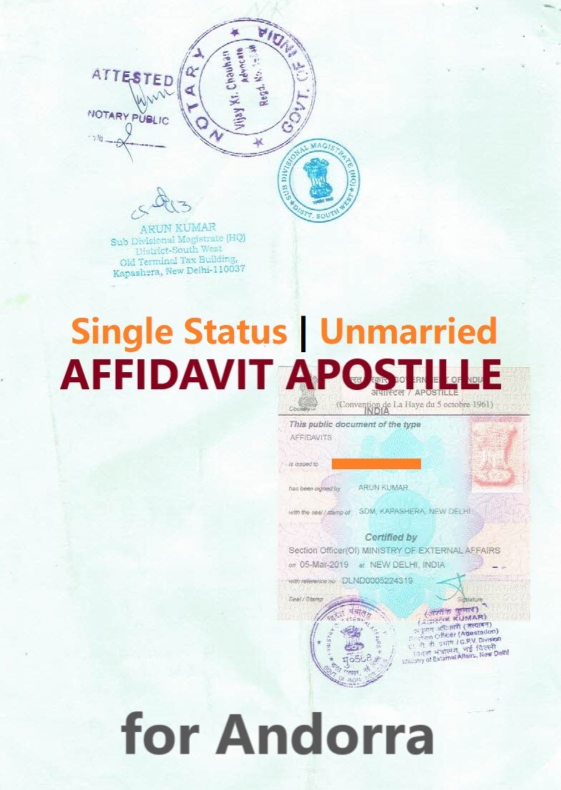 Unmarried Affidavit Certificate Apostille for Andorra in India