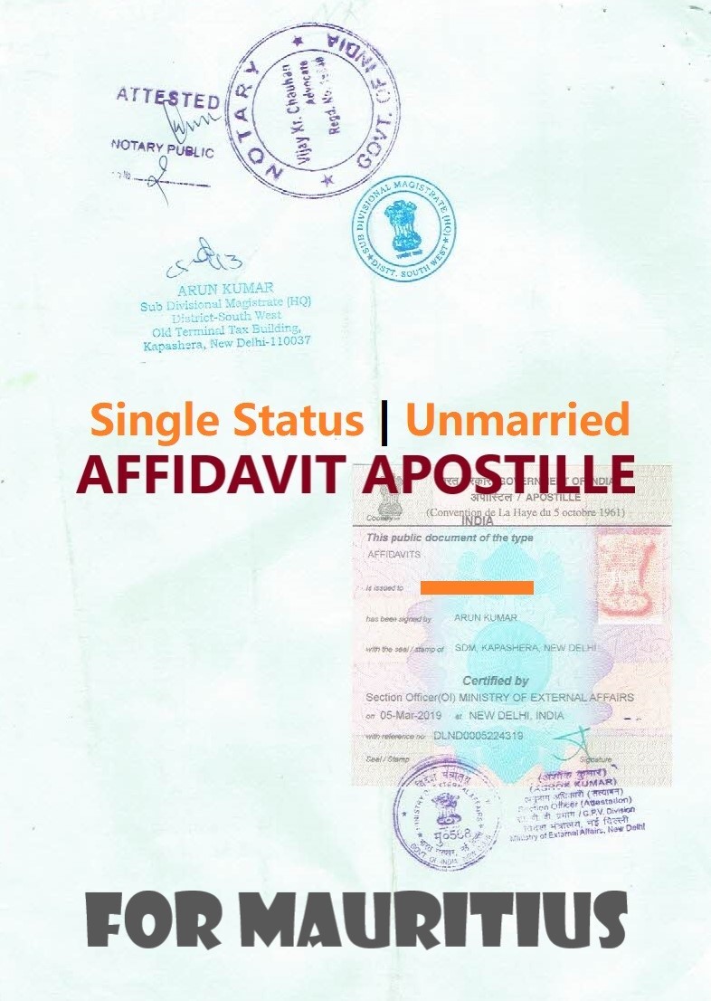 Unmarried Affidavit Certificate Apostille for Mauritius in India