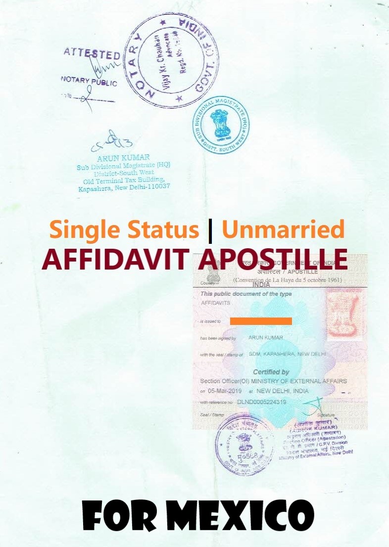 Unmarried Affidavit Certificate Apostille for Mexico in India