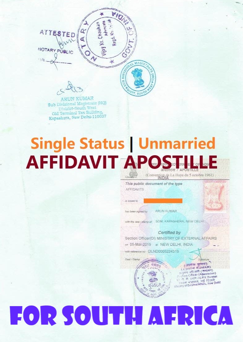 Unmarried Affidavit Certificate Apostille for South Africa in India