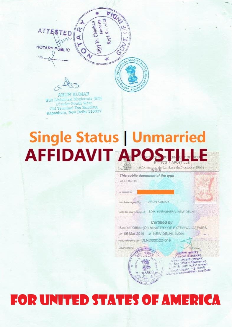Unmarried Affidavit Certificate Apostille for United States of America in India